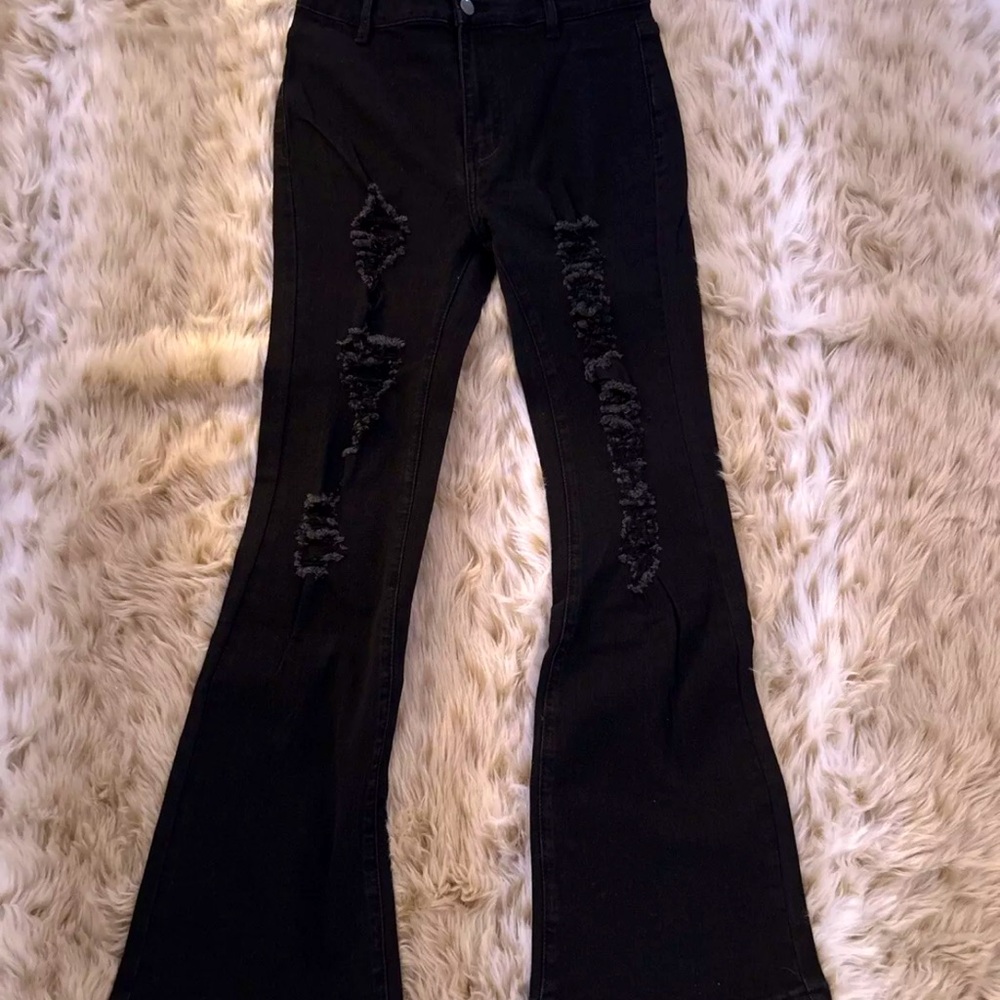 Black Denim Ripped Jeans. Teen size L. - Picture 1 of 6